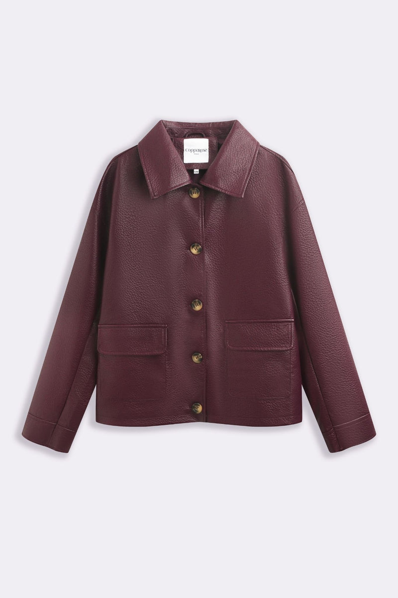 LOGAN FAUX LEATHER JACKET BURGUNDY