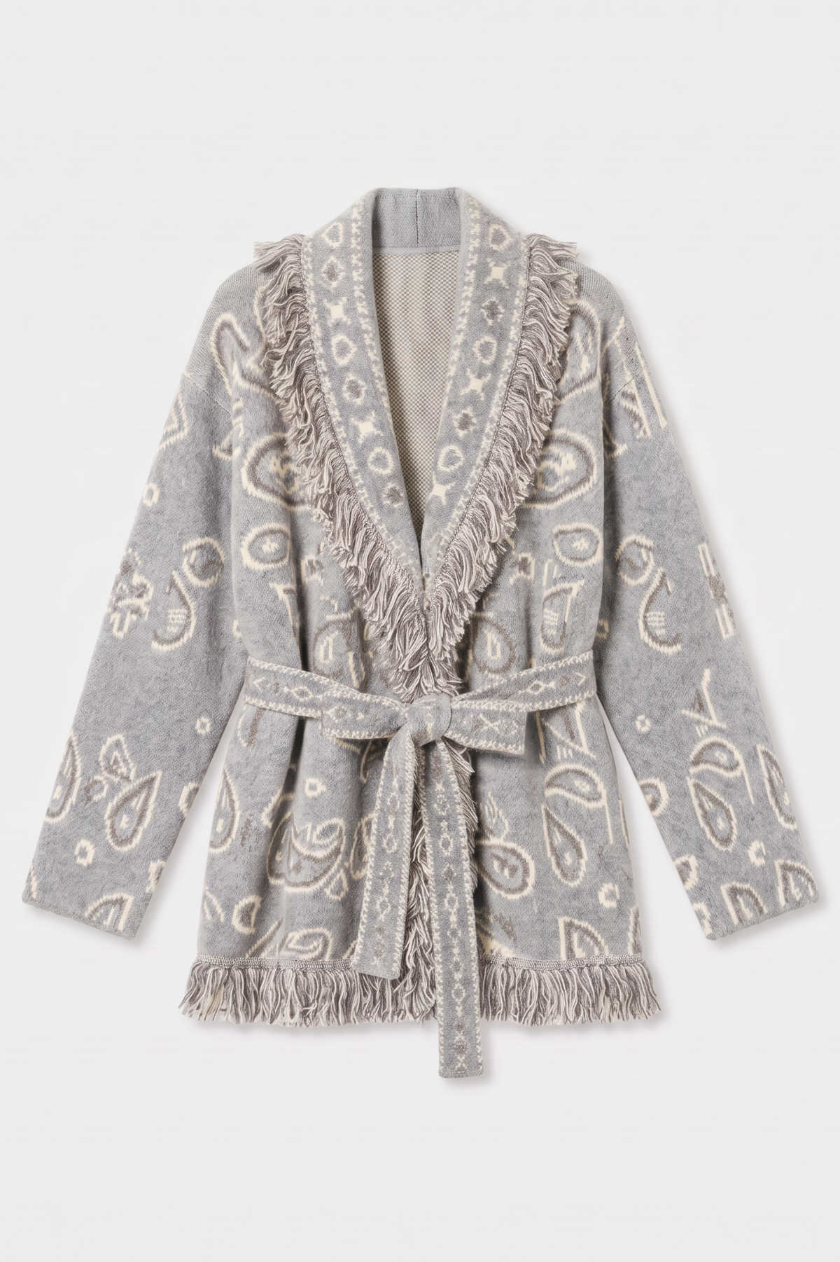 KAYA PAISLEY BANDANA PRINT WRAP CARDIGAN GREY