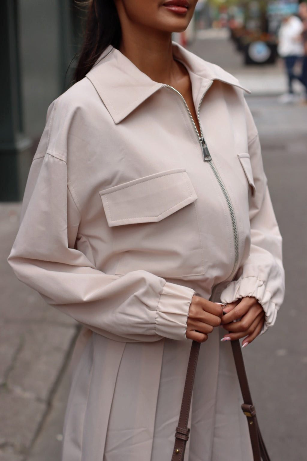 SALLY ZIP UP BOMBER OFF WHITE