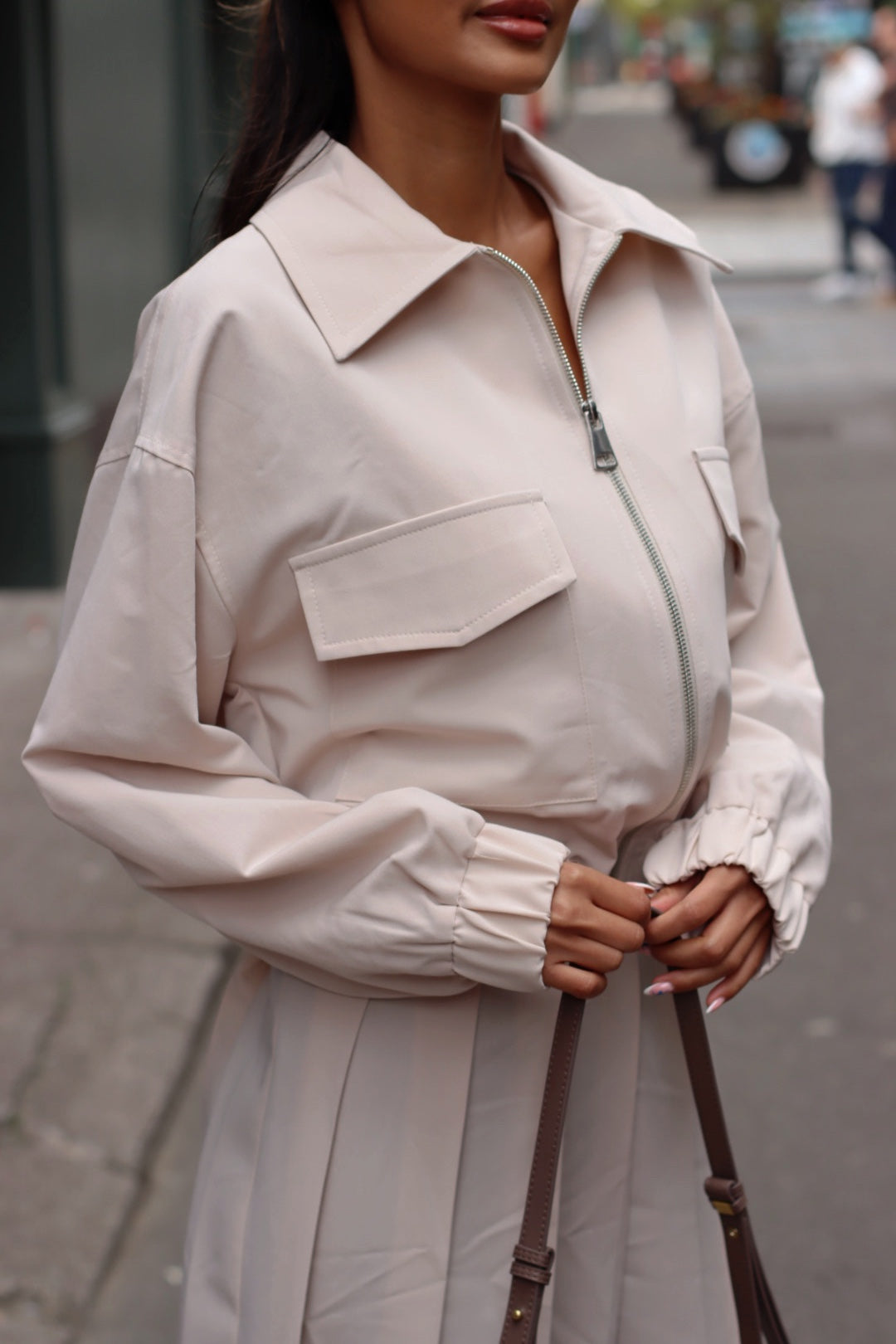 SALLY ZIP UP BOMBER OFF WHITE
