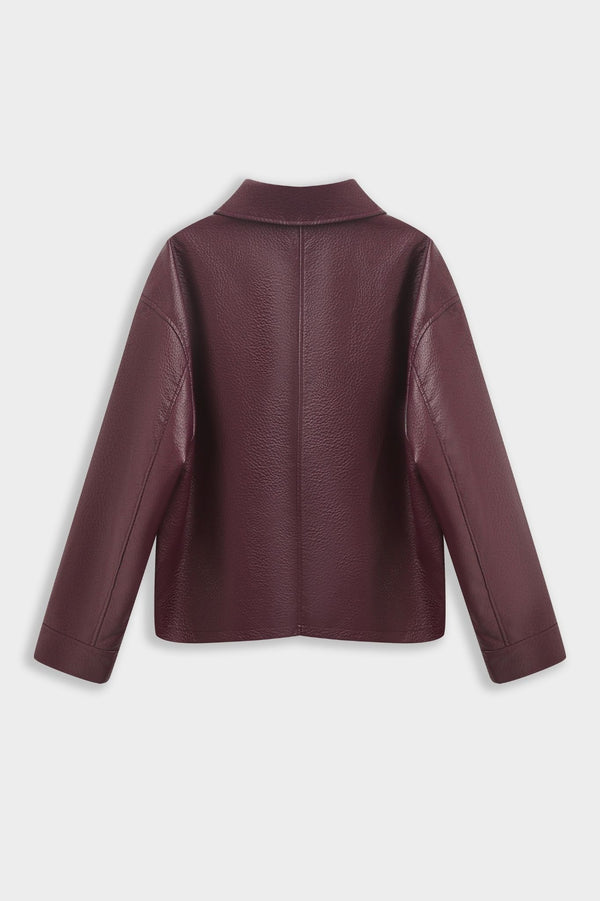 LOGAN FAUX LEATHER JACKET BURGUNDY