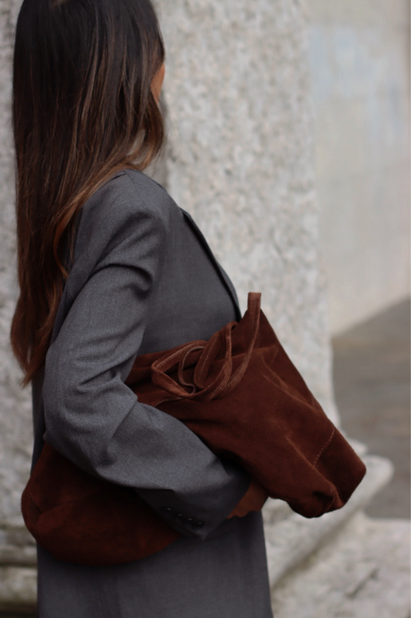 FIE LARGE SUEDE TOTE CHOCOLATE