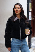 Riri Cropped Velvet Bomber Black