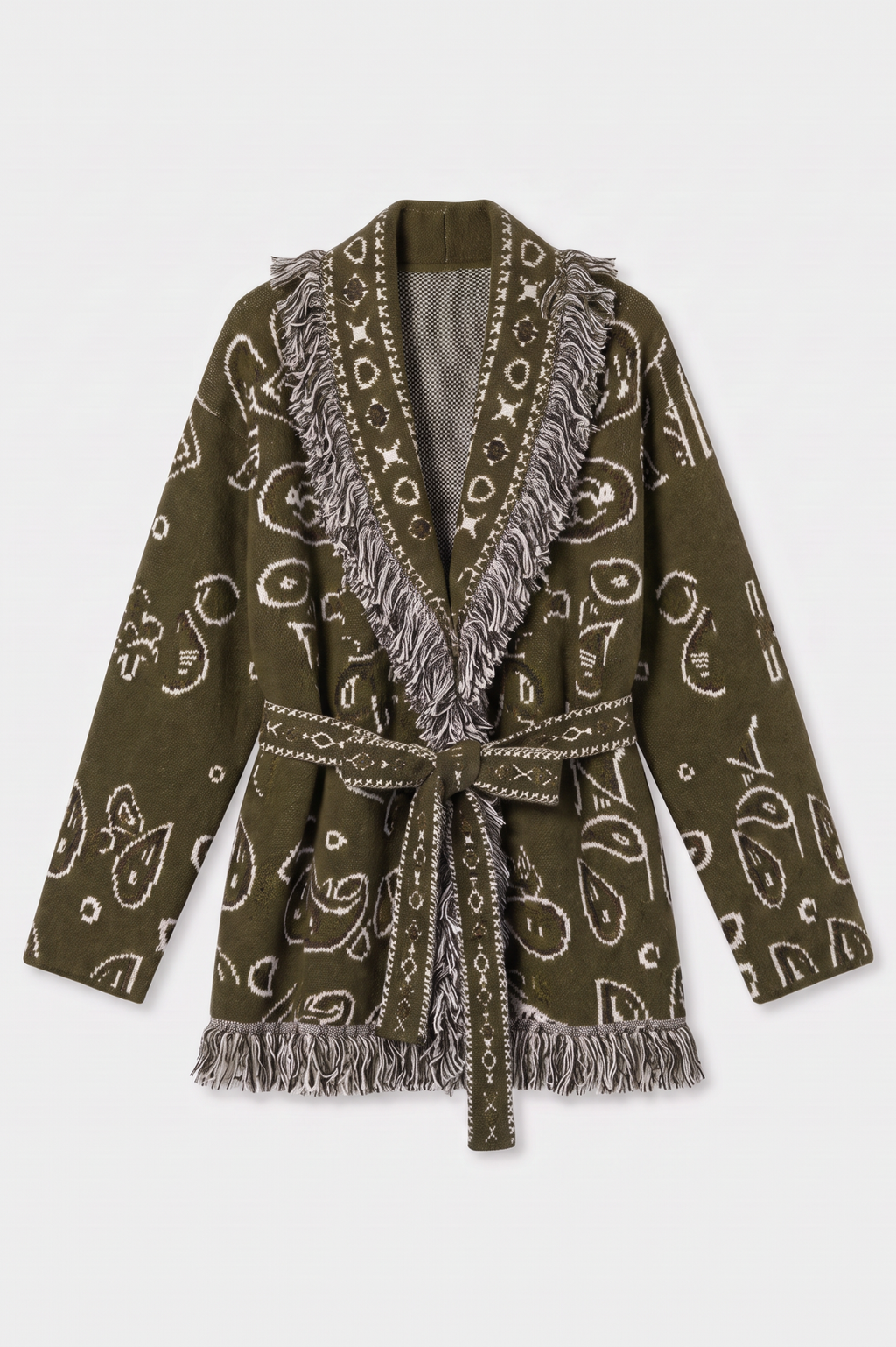 KAYA PAISLEY BANDANA PRINT WRAP CARDIGAN KHAKI