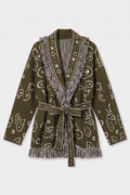 KAYA PAISLEY BANDANA PRINT WRAP CARDIGAN KHAKI