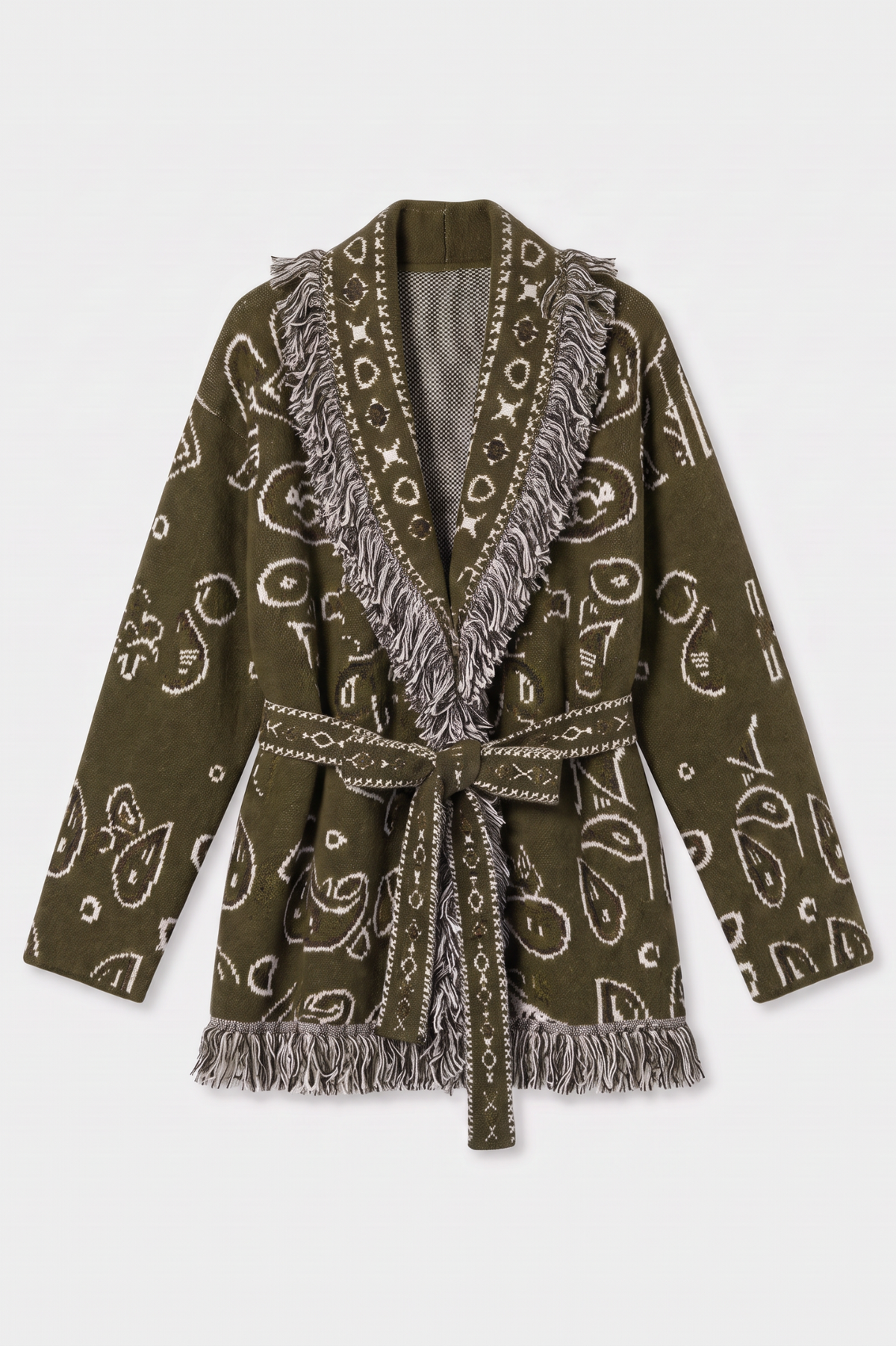 KAYA PAISLEY BANDANA PRINT WRAP CARDIGAN KHAKI