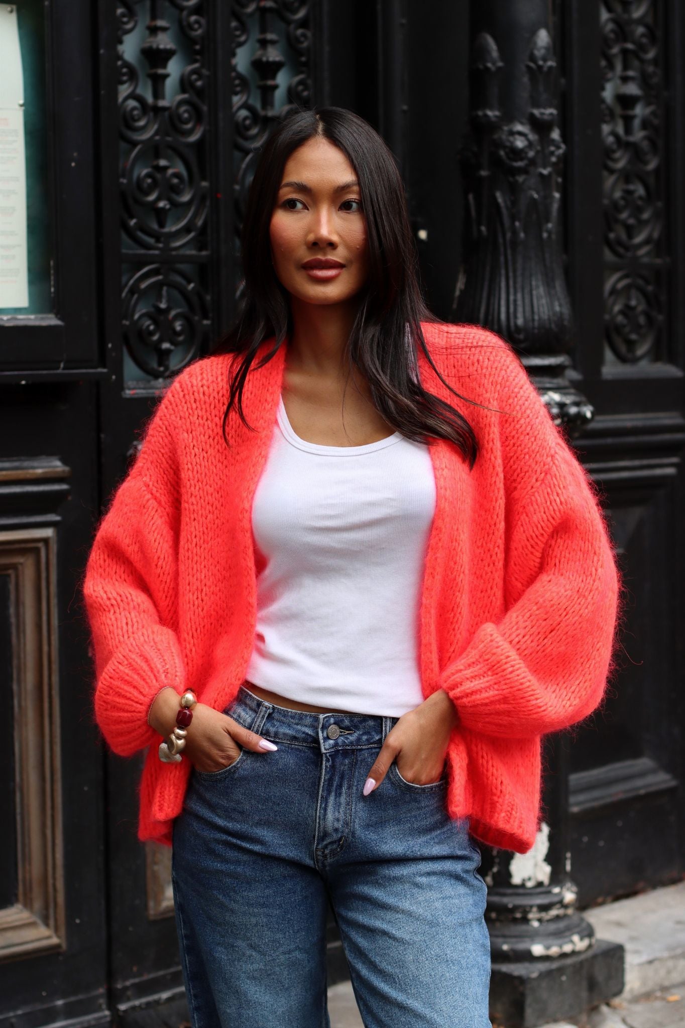 KENZA KNITTED CARDIGAN ORANGE RED