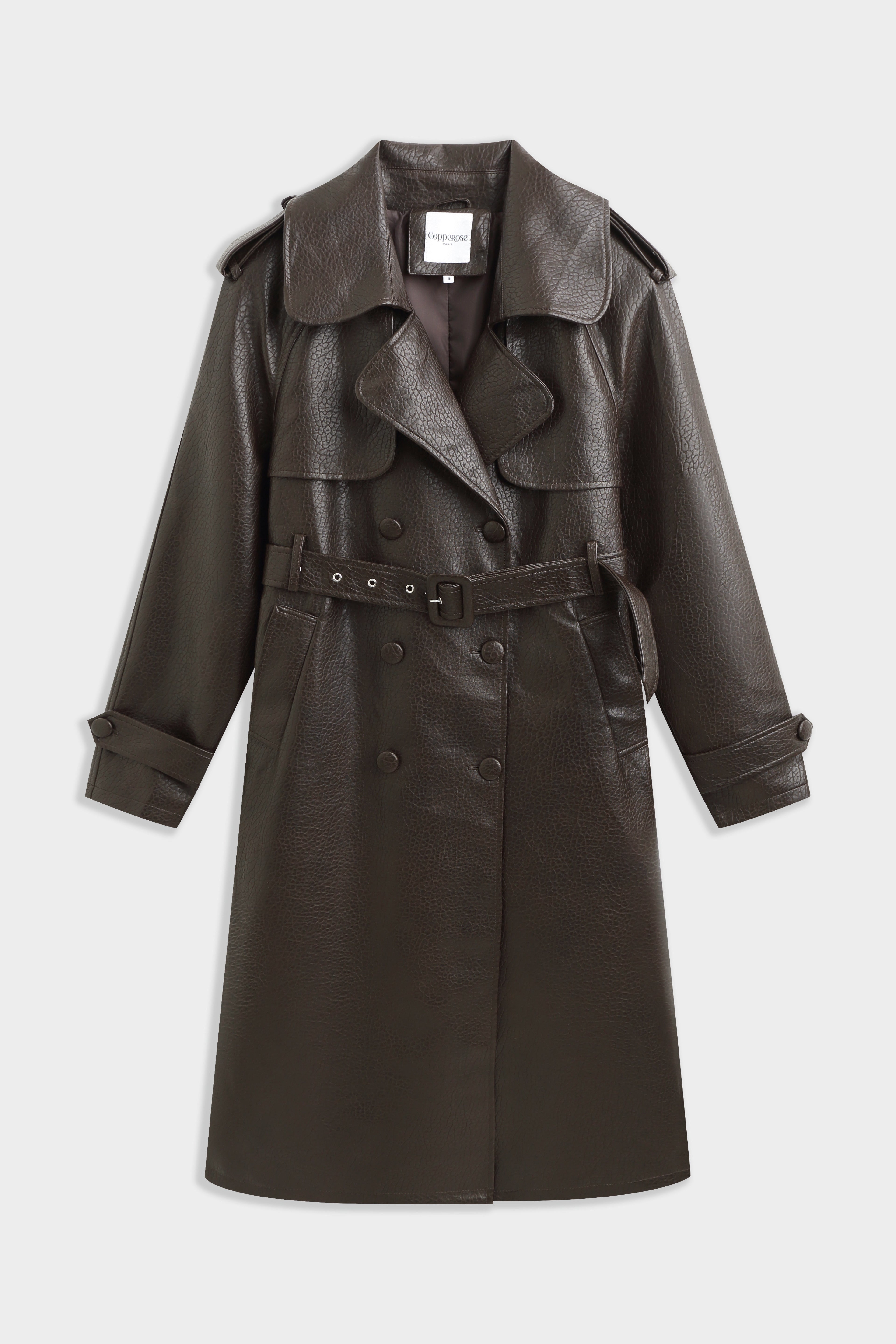 LONDYN FAUX LEATHER COAT CHOCOLATE
