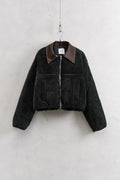 Riri Cropped Velvet Bomber Black