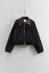 Riri Cropped Velvet Bomber Black
