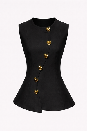 SARA HEART BUTTON WAISTCOAT - BLACK