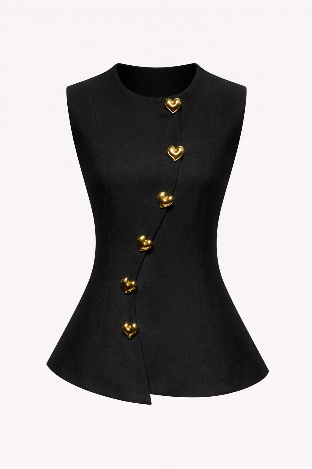 SARA HEART BUTTON WAISTCOAT - BLACK