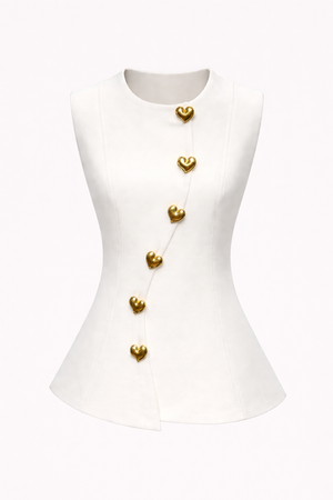 SARA HEART BUTTON WAISTCOAT - OFF WHITE