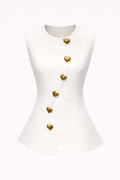 SARA HEART BUTTON WAISTCOAT - OFF WHITE
