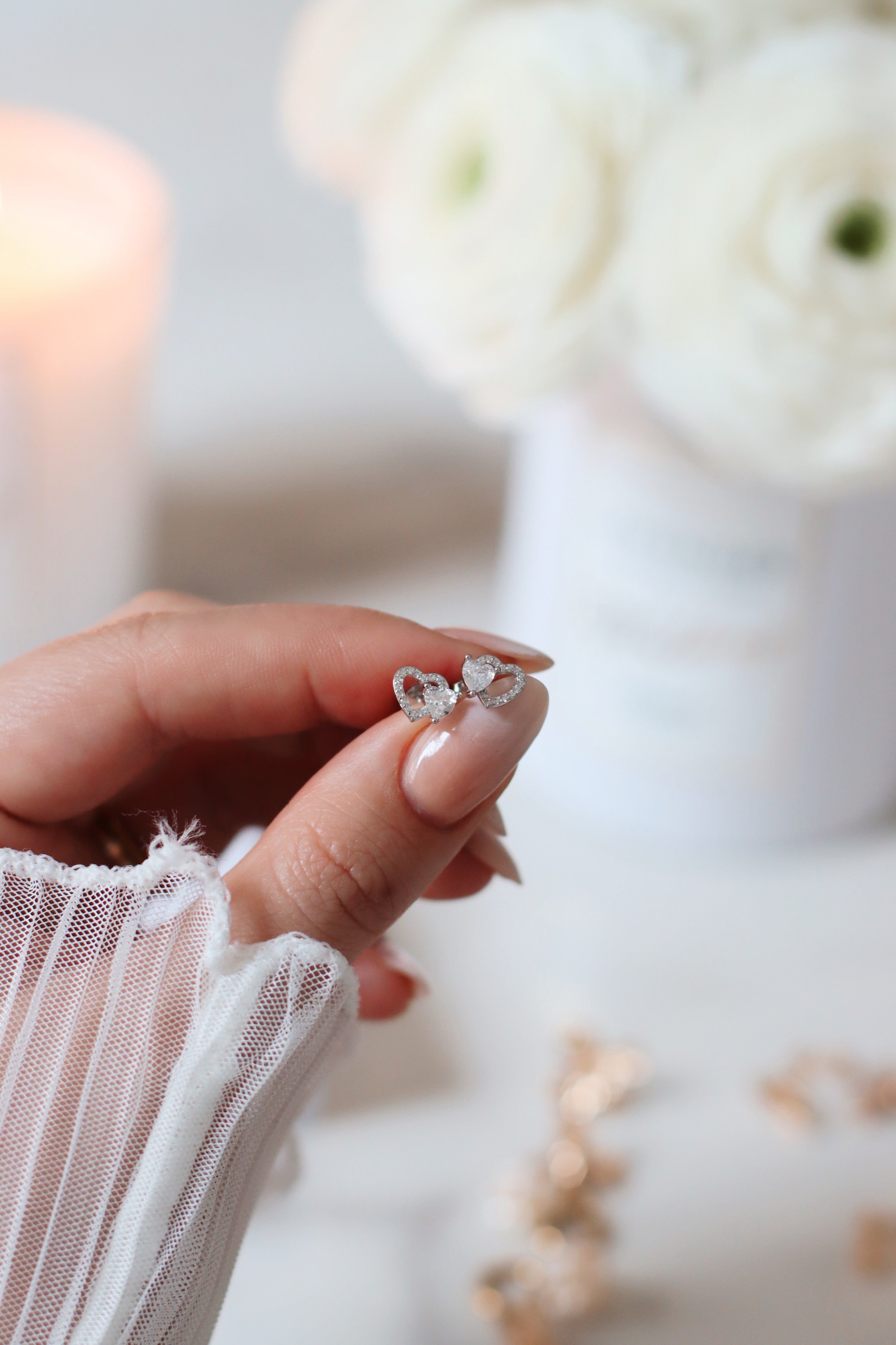 Velia Double Heart Earrings Silver