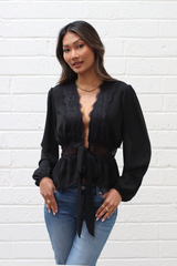 Amelia Lace Detail Top Black