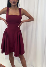 SKYLAR FLARE & BOW DRESS BURGUNDY