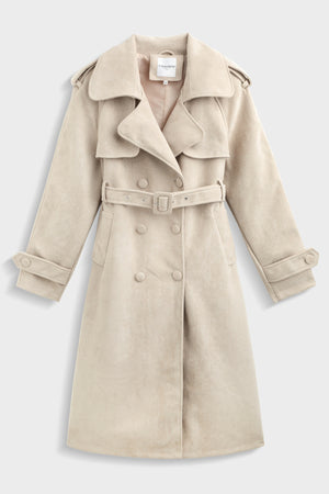 RAYE FAUX SUEDE TRENCH - CREAM