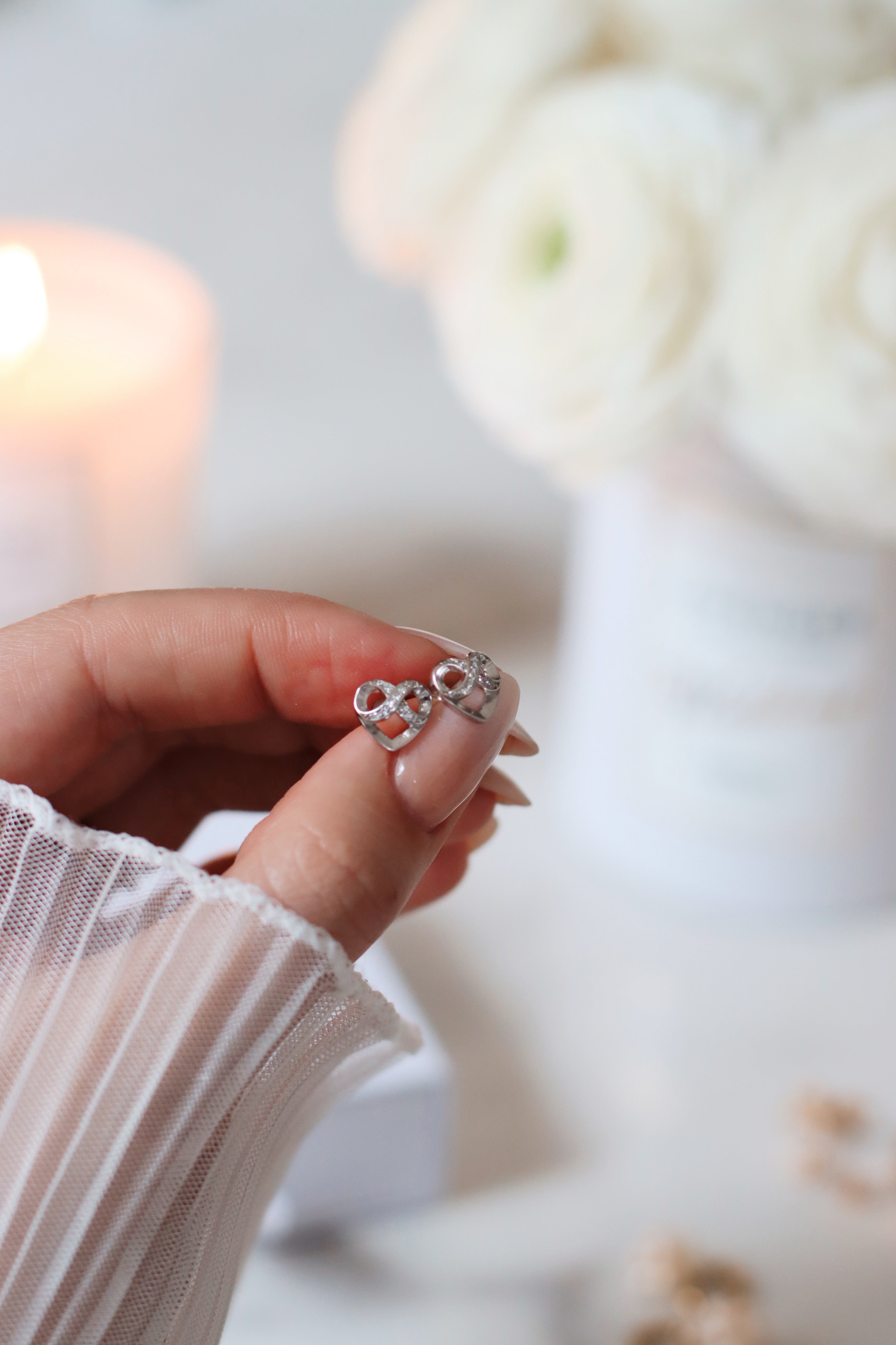 Violet Eternal Heart Earrings Silver