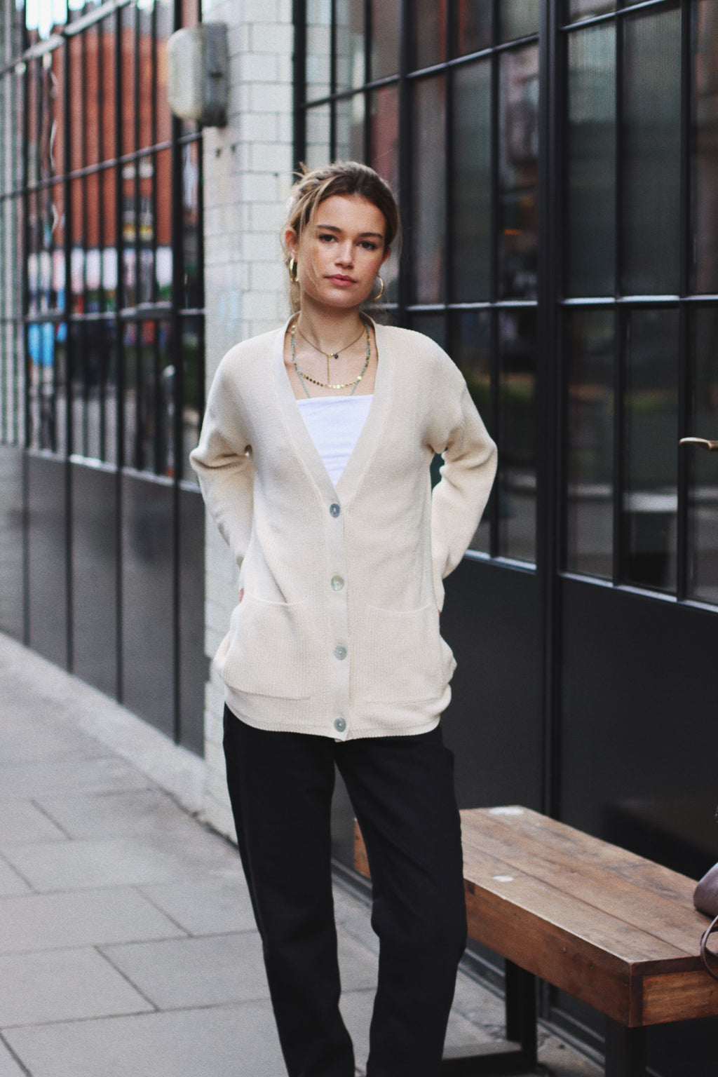 KINGSLEY RIB KNIT CARDIGAN PROCELAIN