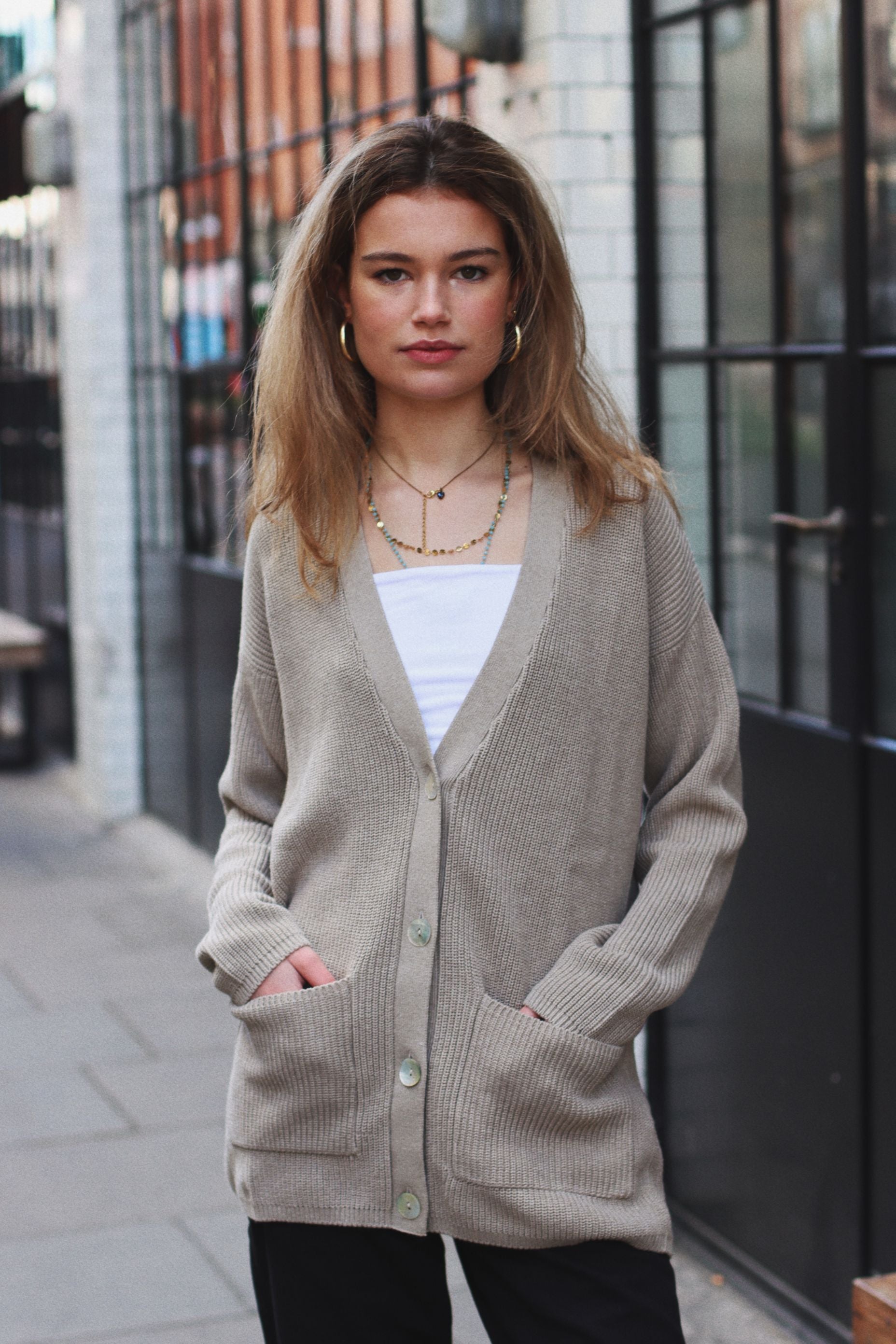 KINGSLEY RIB KNIT CARDIGAN FAWN
