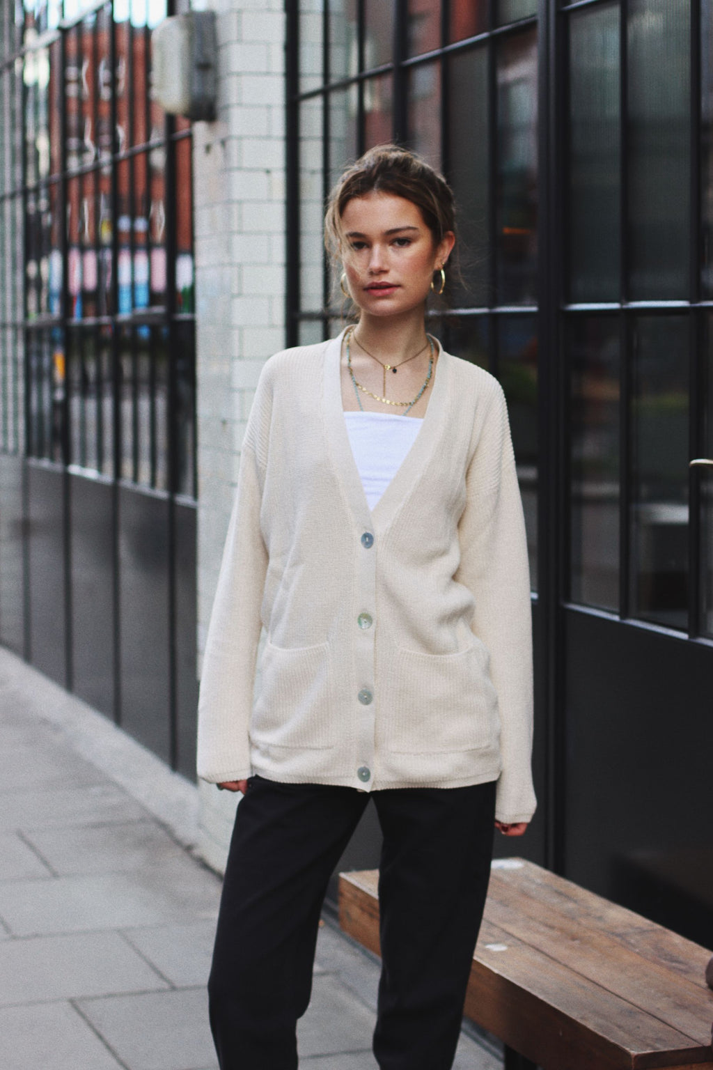 KINGSLEY RIB KNIT CARDIGAN PROCELAIN
