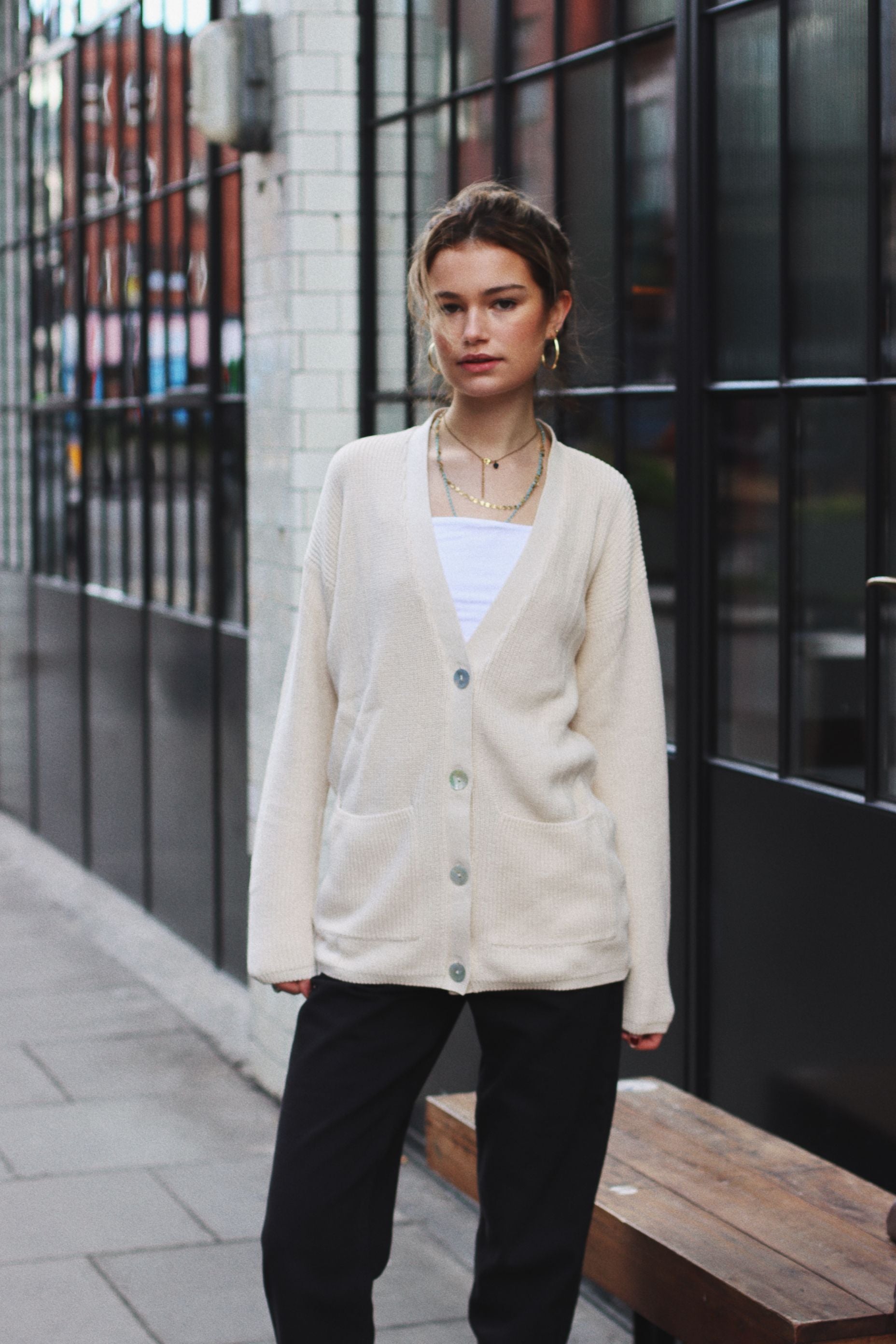 KINGSLEY RIB KNIT CARDIGAN PROCELAIN