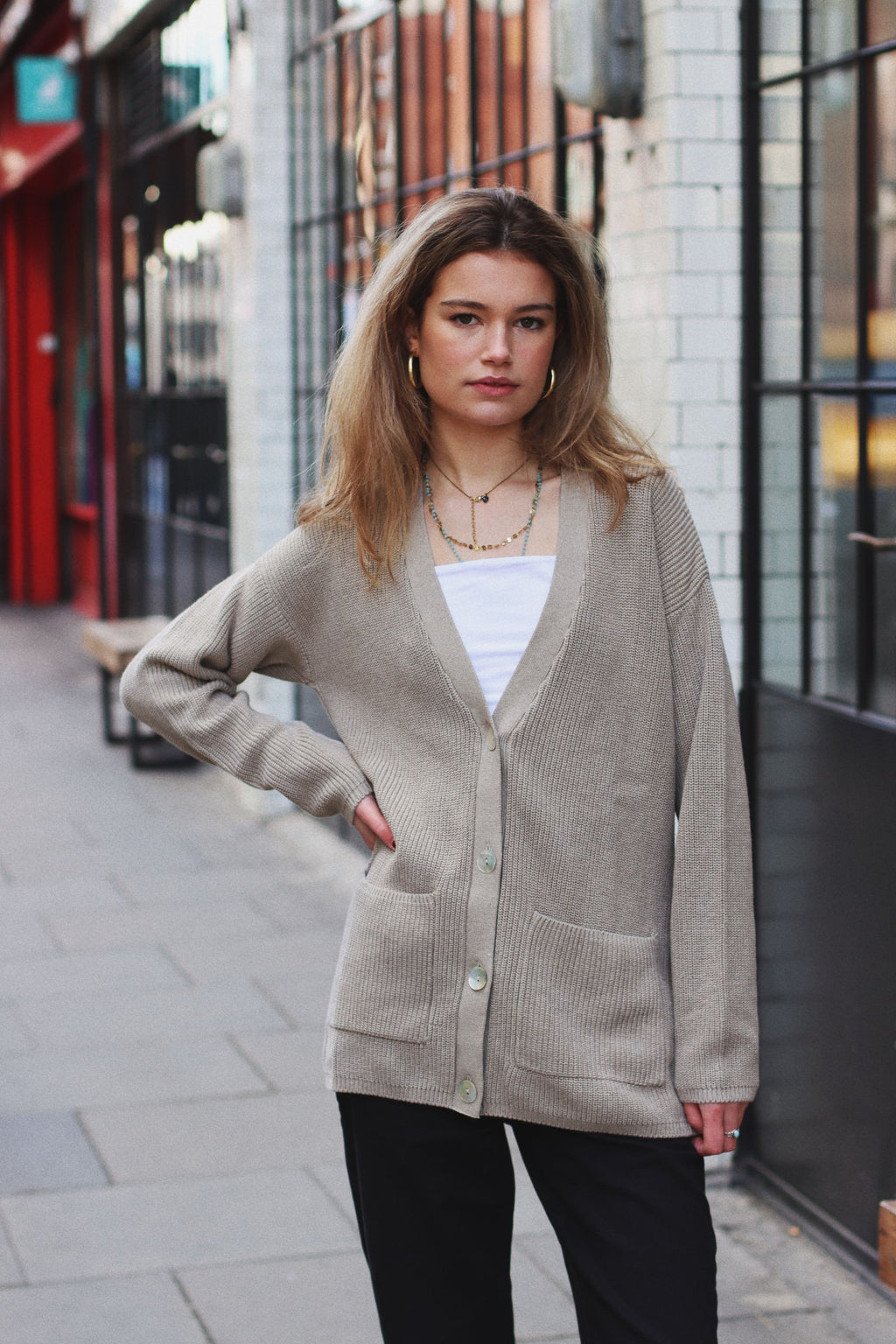 KINGSLEY RIB KNIT CARDIGAN FAWN