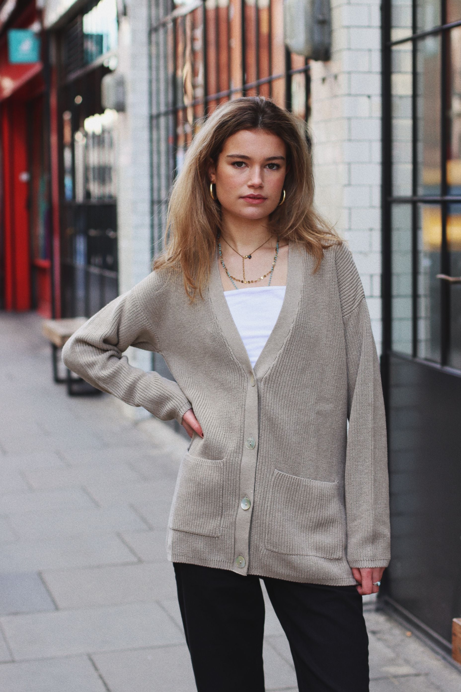 KINGSLEY RIB KNIT CARDIGAN FAWN